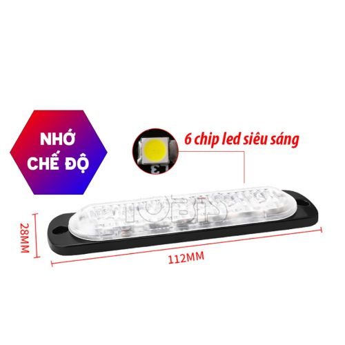 ĐÈN LED XE MÁY Ô TÔ HÃNG YOBIS CẢNH BÁO NHẤP NHÁY SIÊU MỎNG 6 LED (MÀU VÀNG)