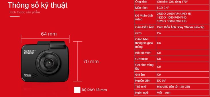 CAMERA HÀNH TRÌNH CẢNH BÁO GIAO THÔNG VIETMAP C61 PRO